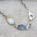 Bracelet oval cabochon moonstone in brass bezel setting and oxidized sterling silver chain - by Metal Studio Jewelry