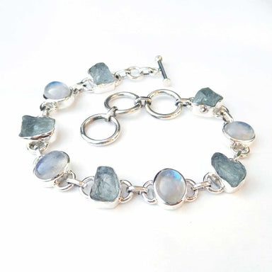Bracelets Natural Aquamarine & Moonstone Bracelet 925 Sterling Silver-A30