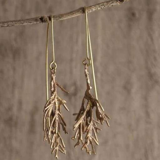 Branch Design Hanging Earrings in Brass - Necklaces