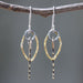 Brass Marquis Shape Earrings With Silver Circle And Brass Sticks On Oxidized Sterling Hooks - By Metal Studio Jewelry
