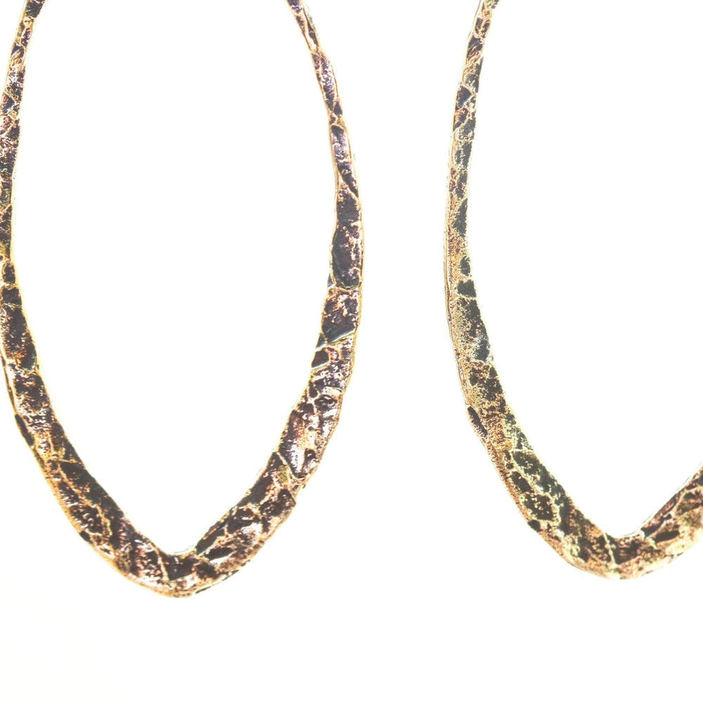 Brass Oxidized Hammer Textured Teardrop Hoop Earrings With Sterling Silver Hooks - By Metal Studio Jewelry