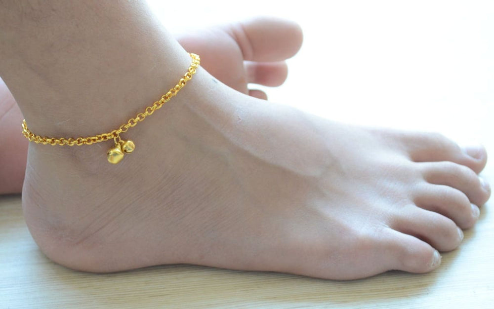anklets Bridal Anklet Gold Ankle Bracelet with Bells/Ghungroo Traditional Indian Wedding Payal for Women - by Pretty Ponytails