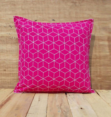 Bright Pink Throw Pillow Cover Cotton Cushion Embroidered Geometric Pattern Bohemian Moroccan Standard Size 16x 16 - By Vliving