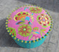 Bright Pink & Turquoise Stylized Floral Pouf Cover Bohemian Ottoman Appliqued And Embroidered With Pompoms 22x12 Inches - By Vliving