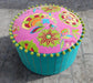 Bright Pink & Turquoise Stylized Floral Pouf Cover Bohemian Ottoman Appliqued And Embroidered With Pompoms 22x12 Inches - By Vliving