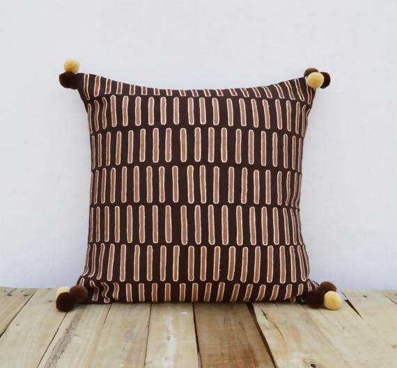 Brown And Beige Pillow Cover Embroidered Mola Style Pillows Standard Size 16x16 Inches - By Vliving