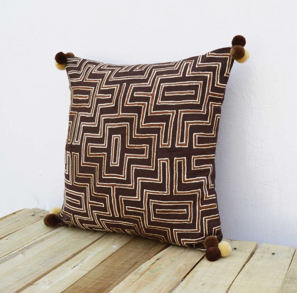 Brown Colour Pillow Cover Embroidered Mola Style Pillows Standard Size 16x16 Inches - By Vliving