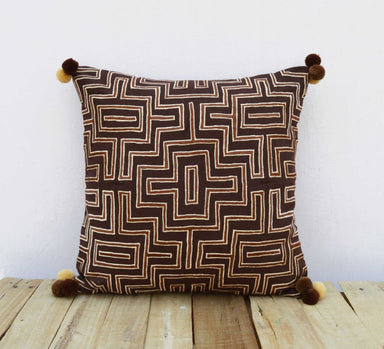 Brown Colour Pillow Cover Embroidered Mola Style Pillows Standard Size 16x16 Inches - By Vliving