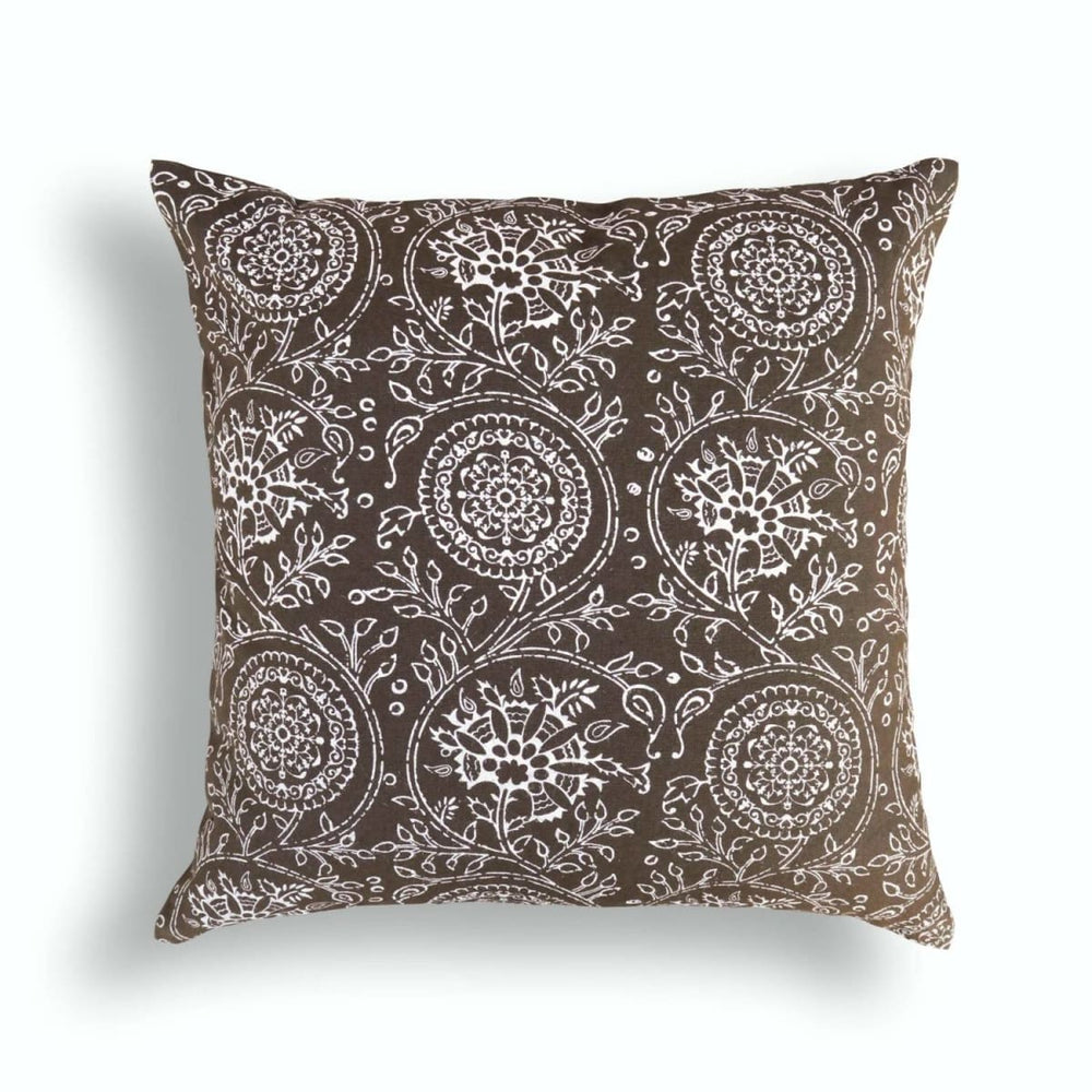 Brown Throw Pillow Cover Kalamkari Print Indian Ethnic Cotton Sizes Available. - By Vliving