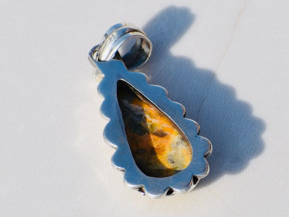 Bumblebee Jasper Pendant Sterling Silver Yellow Bumble Bee Gemstone - By Tanabanacrafts