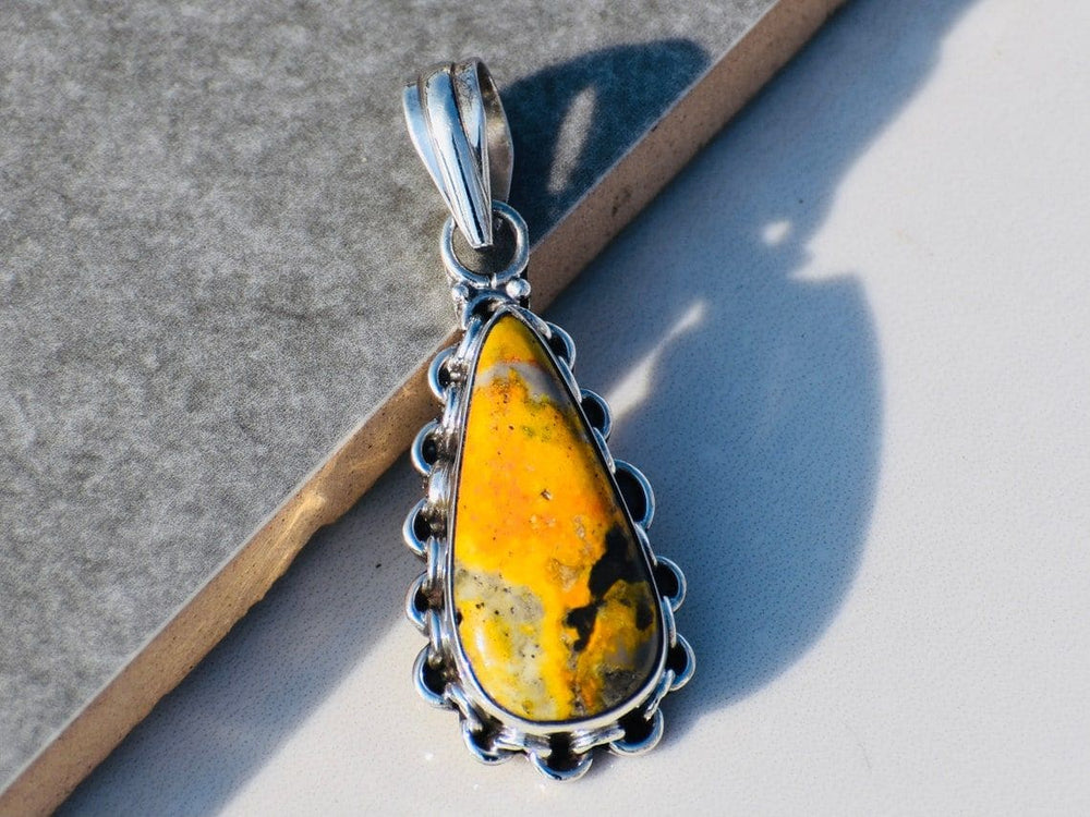 Bumblebee Jasper Pendant Sterling Silver Yellow Bumble Bee Gemstone - By Tanabanacrafts