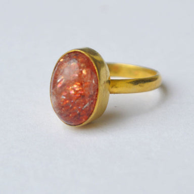 Cabochon Oregon Sunstone Gemstone 925 Sterling Silver Ring Yellow Gold Plated Gift - by Nativefinejewelry