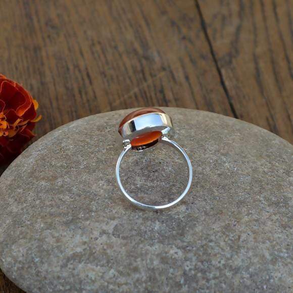 Rings Carnelian Gemstone Ring- August Birthstone - 925 Sterling Silver Ring - Natural Orange Oval Jewelry- Yellow Gold