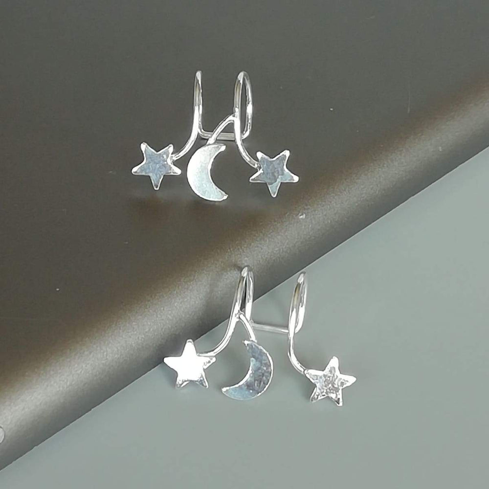 Earrings Celestial silver ear cuff | Stars and moon | No piercing | Gifts for her | Bohemian | E521 - by OneYellowButterfly