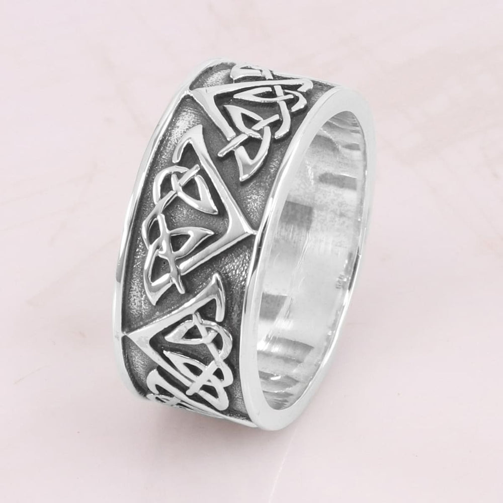 rings Celtic Design 925 Sterling Silver Oxidized Thumb Ring Handmade Flat Band Anxiety Designer - by Rajtarang