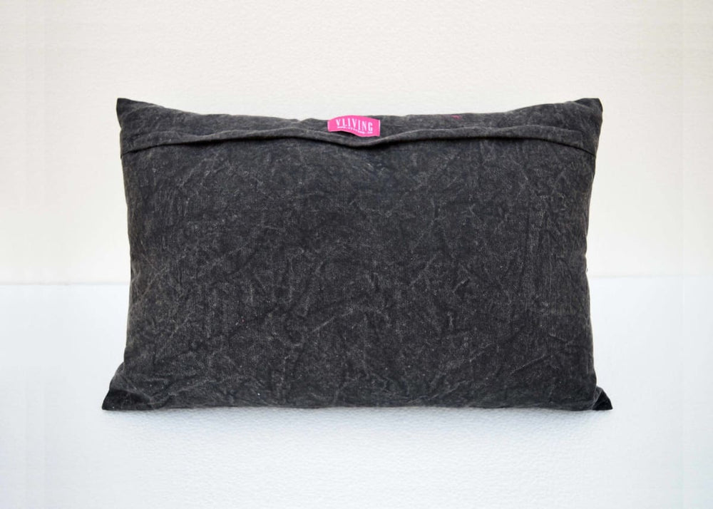 Charcoal Pillow Stone Washed Cotton Cover Silver Sequin Bohemian Size 16x16 - By Vliving