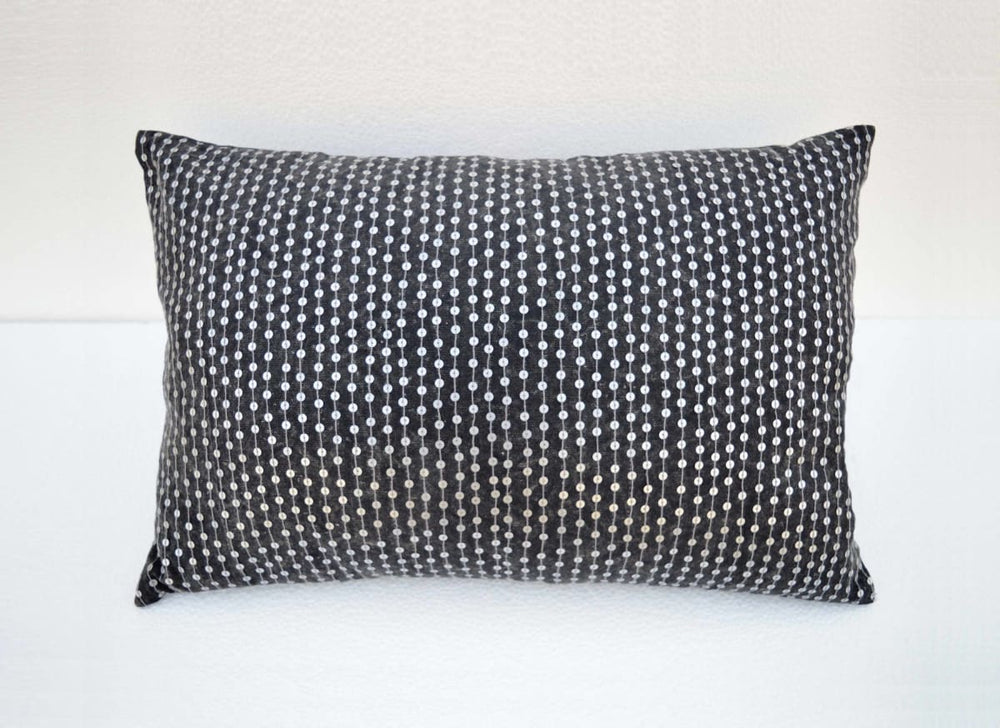 Charcoal Pillow Stone Washed Cotton Cover Silver Sequin Bohemian Size 16x16 - By Vliving