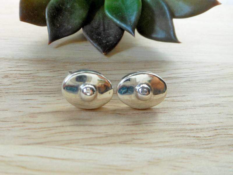 Earrings Charming Unique Women Geometric Oval With Center Dome & Butterfly Back.Oval Earrings,Geometric Stud,Modern Earrings,Gifts For Her