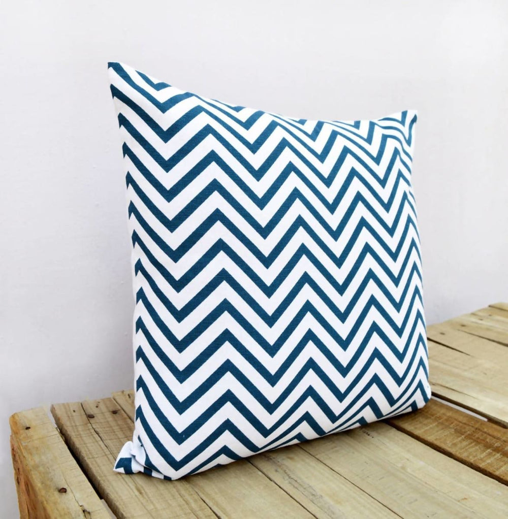 Chevron Print Indigo Pillow Cover Cotton Cushion Size Available. - By Vliving