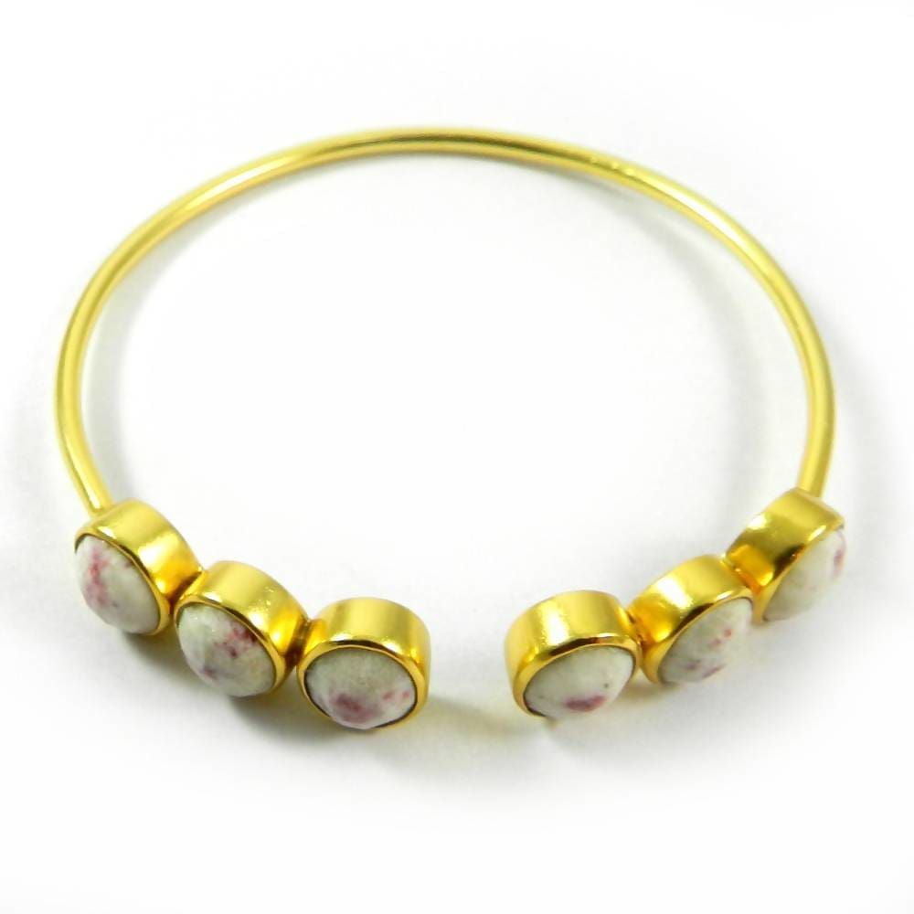 Bracelets Choose Your Color Stone Gold Plated Brass Gemstone Adjustable Bangle