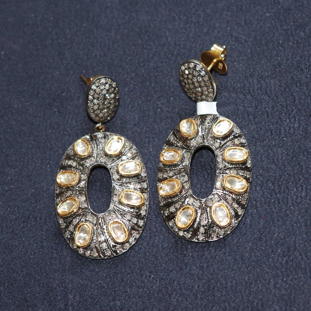 earrings Christmas Gift Victorian Yellow Gold Silver Natural Polki diamond Handmade Earrings Indian Traditional Wedding Jewelry for Women - 