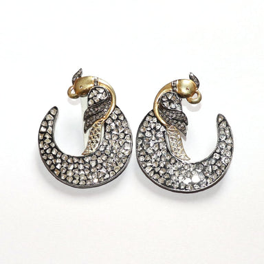 Christmas Gift Victorian Yellow Gold Silver Natural Polki diamond Handmade Stud Designer Earrings Traditional Wedding Earring - by Vidita 