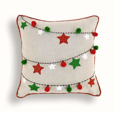 Christmas linen pillow cover ornaments garland Indian brocade applique embroidered pillow size 16X 16 - Pillows & Cushions