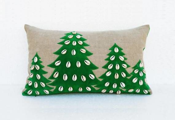 Christmas Linen Pillow Cover Christmas Tree Velvet Applique Cowri Size 12x 20 - By Vliving