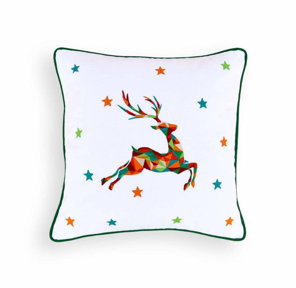 Christmas Pillow Cover Reindeer Geometrical Embroidered Size 16x 16 - By Vliving