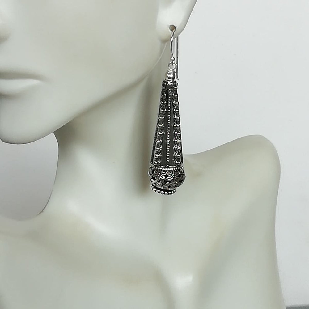 Chunky Egyptian danglers | Sterling silver long earrings | Ethnic | Statement earring | Bridal jewelry | Pretty | E892 - by 