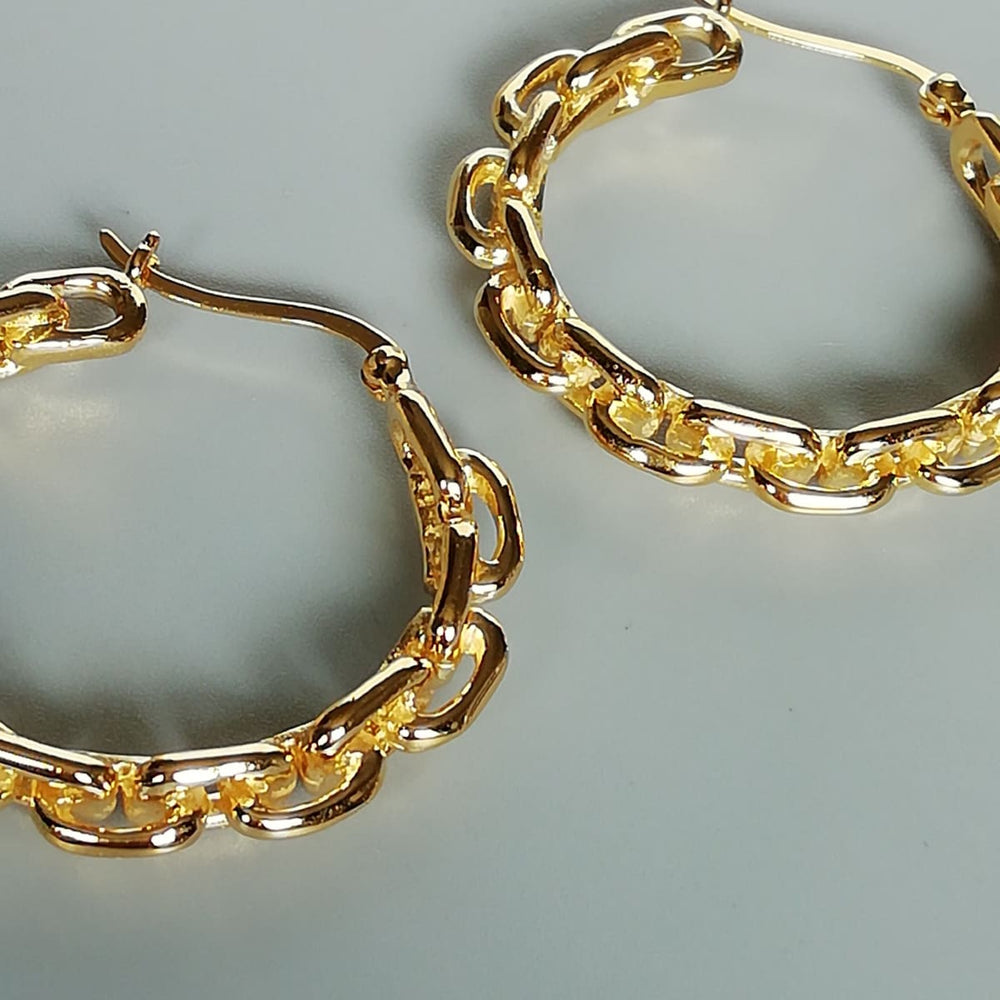 Chunky Gold Hoops | Anchor Link Sterling Silver Dipped | E999 - by Oneyellowbutterfly