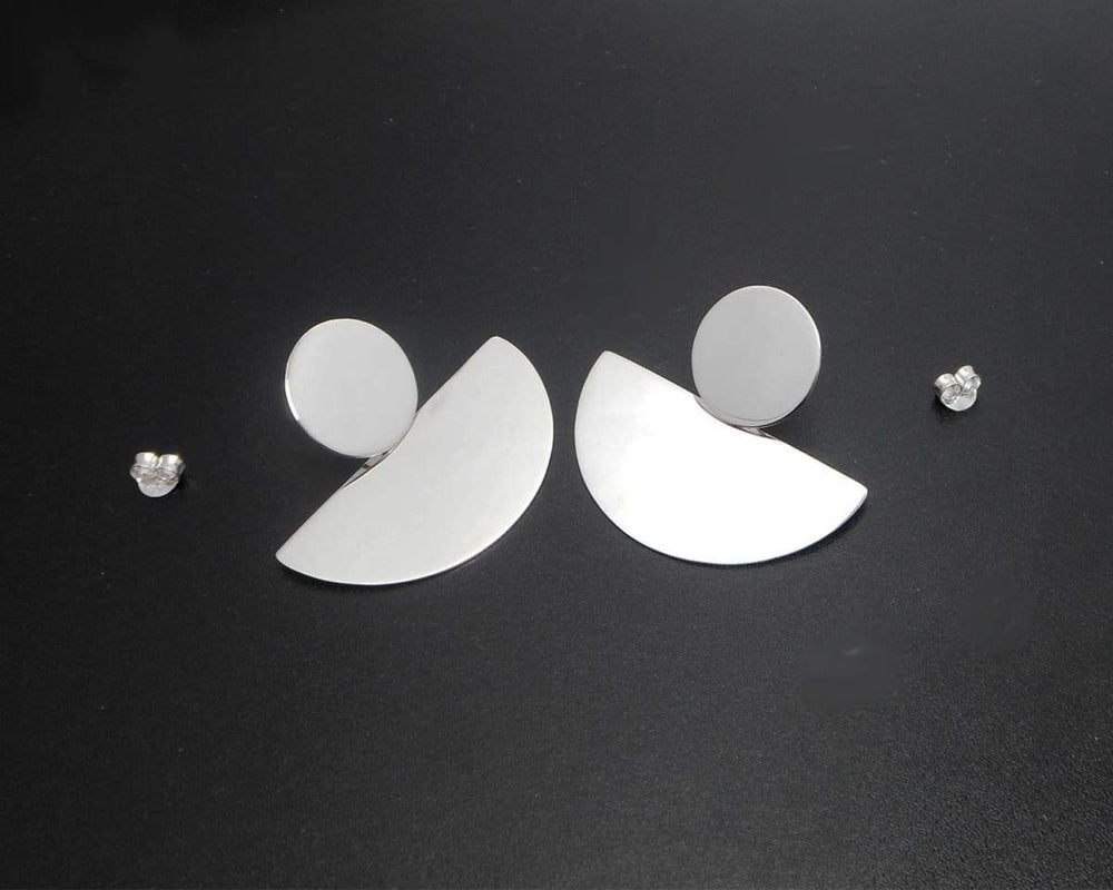 Earrings Chunky Handmade Womens 925 Sterling Silver Fan Drop 35mm Wide
