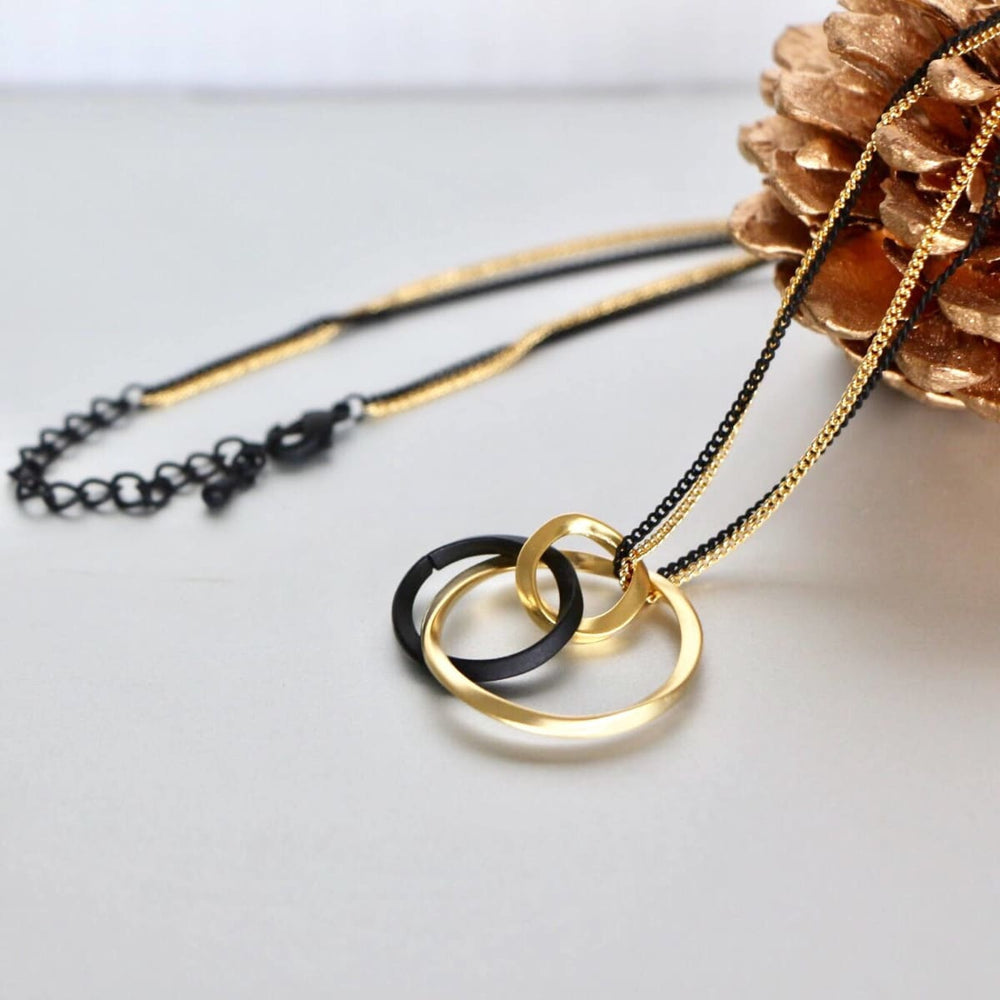 necklaces Circles Charm Necklace Gold And Black Delicate Chain Layering Bohemian Jewelry Gifts For Her (SGN90) - by Silver Soul Charms