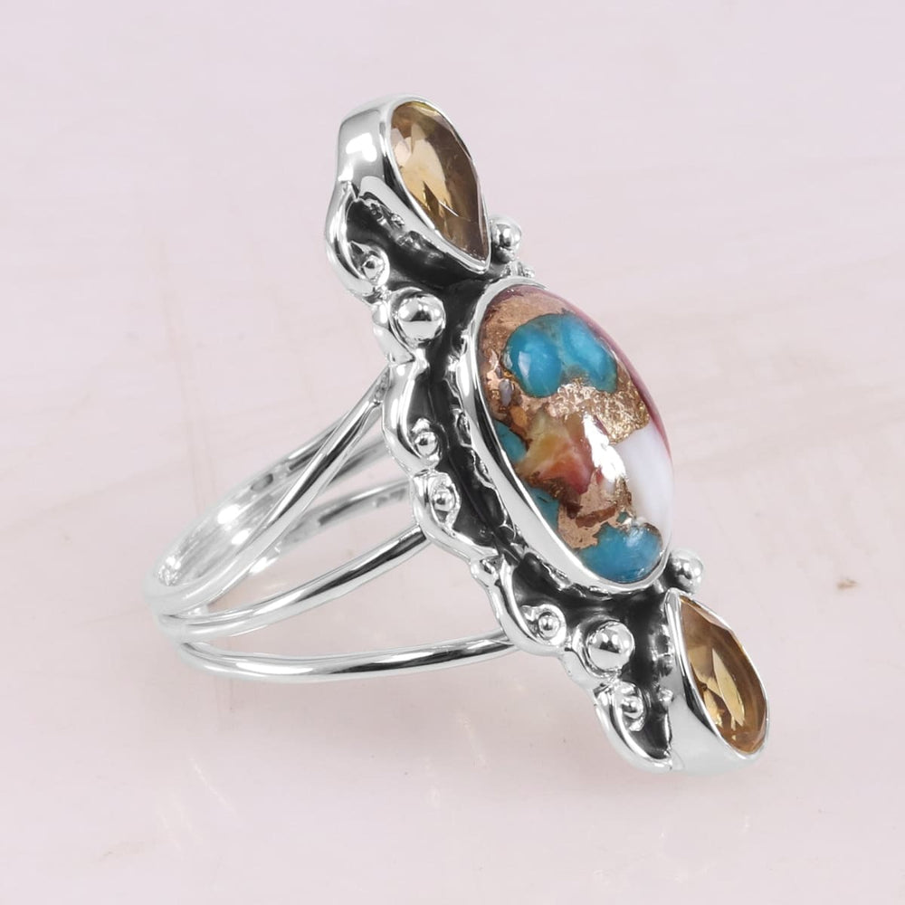 rings Citrine Spiny Oyster Turquoise Handmade Silver Ring 925 Sterling Gemstone Boho - by Rajtarang