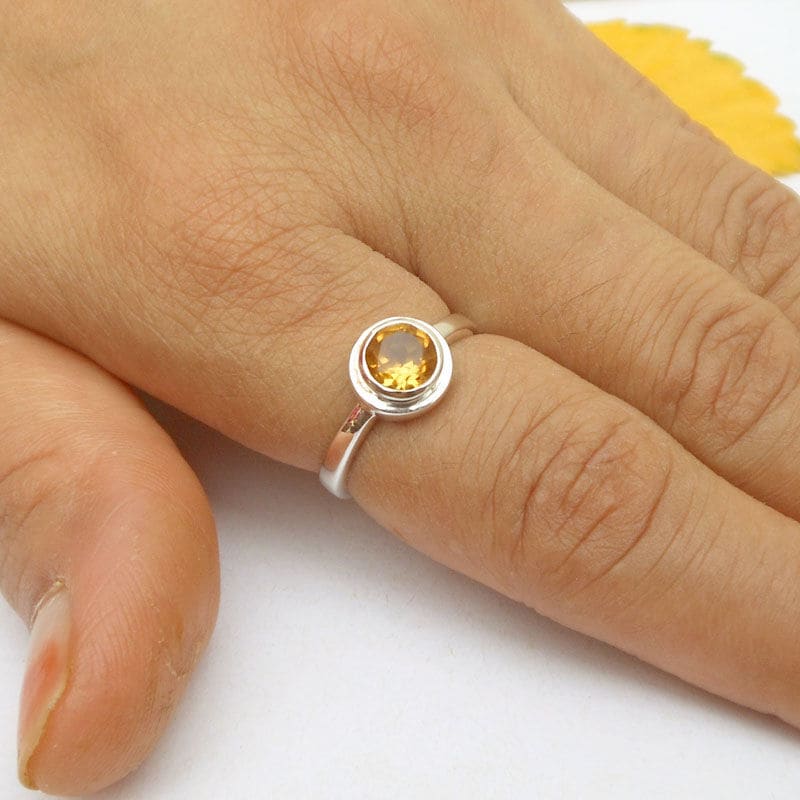 Citrine Stacking Ring Handcrafted 925 Silver Ring Gemstone Gift for Women Wedding Engagement Boho Silver - by Finesilverstudio Jewelry