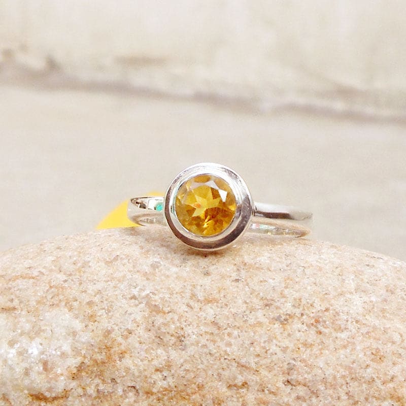 Citrine Stacking Ring Handcrafted 925 Silver Ring Gemstone Gift for Women Wedding Engagement Boho Silver - by Finesilverstudio Jewelry