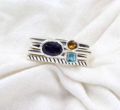 rings Classic trendy Stacking Set of 4 rings,Iolite,Citrine & Blue Topaz,925 Sterling Silver Jewelry,Birthday Gift,Anniversary Gift - by 