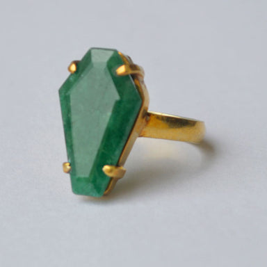 Coffin Shape Natural Green Emerald Gemstone 925 Sterling Silver Ring Yellow Gold Plated Gift - by Nativefinejewelry