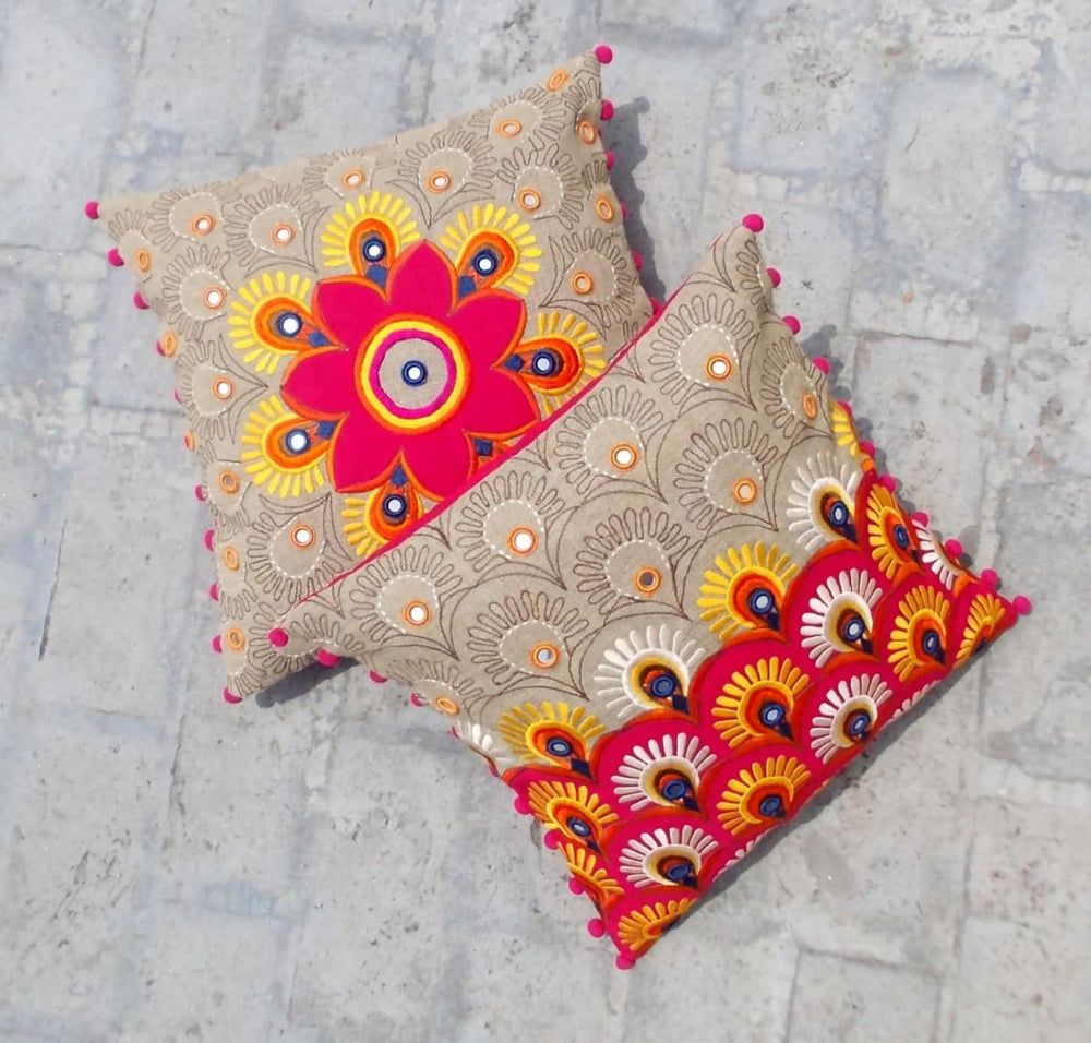 Colorful Bohemian Style Linen Pillow Cover Embroidered Case Tribal Indian Craft Ethnic 16x16 - By Vliving