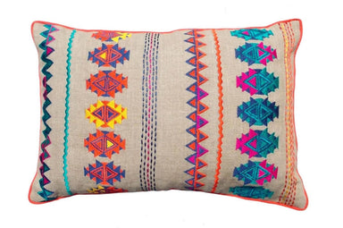 Colorful Bohemian Style Linen Pillow Cover Embroidered Moroccan Case Tribal Indian Cushion Peruvian Aztec Ethnic - By Vliving