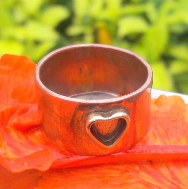 Copper Band Ring Wide Heart Handmade Statement Gypsy Boho Vintage For Everyone Gift Her - By Paradise