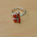 Rings Red coral ring Coral Natural red cabochon Solid Sterling silver Three Stone Ring Birthstone