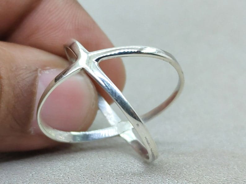 Criss Cross Ring X Sterling Silver Jewelry Handmade Statement Recycled Everyday - by Paradise