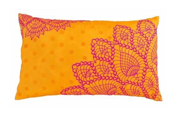 Crochet Pattern Embroidered Pillow Orange And Pink Polytafetta Cover Size 12x20 Inch Throw - By Vliving