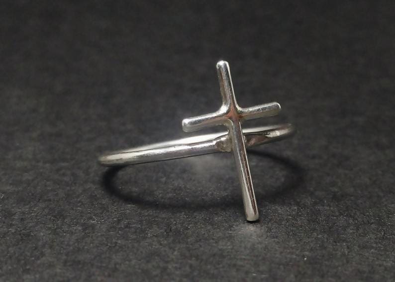 Rings Cross Ring Sterling Silver Thin Stacking Signet Woman Statement Handmade Ring,