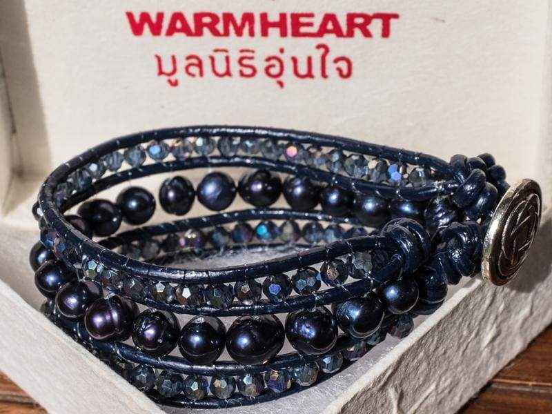 Bracelets Cuff Bracelet Eleganza Freshwater Pearls Dark Blue