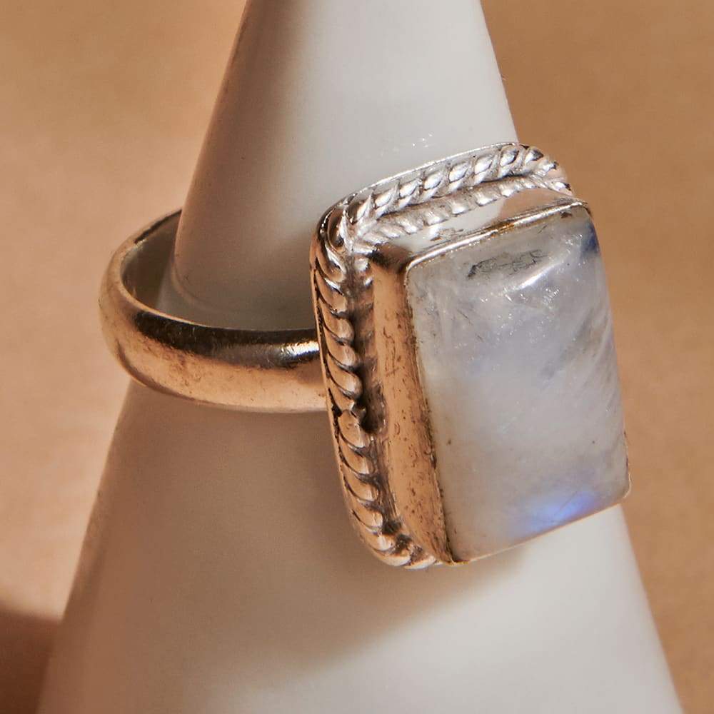 Rings Cushion Cab Rainbow Moonstone Gemstone 925 Sterling Silver Ring Fashion Handmade Jewelry Gift - by NativeFineJewelry