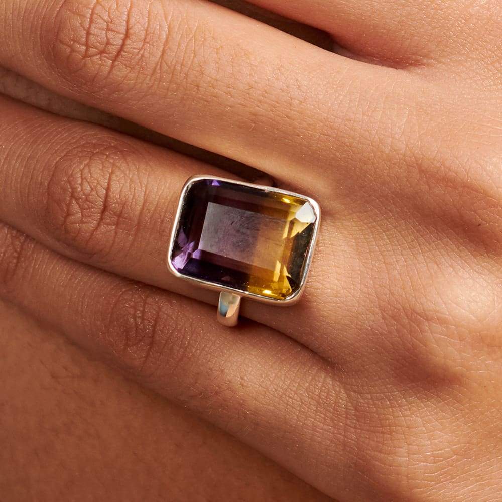 Rings Cushion Faceted Ametrine Quartz Gemstone 925 Sterling Silver Ring Fashion Handmade Jewelry Gift - by NativeFineJewelry