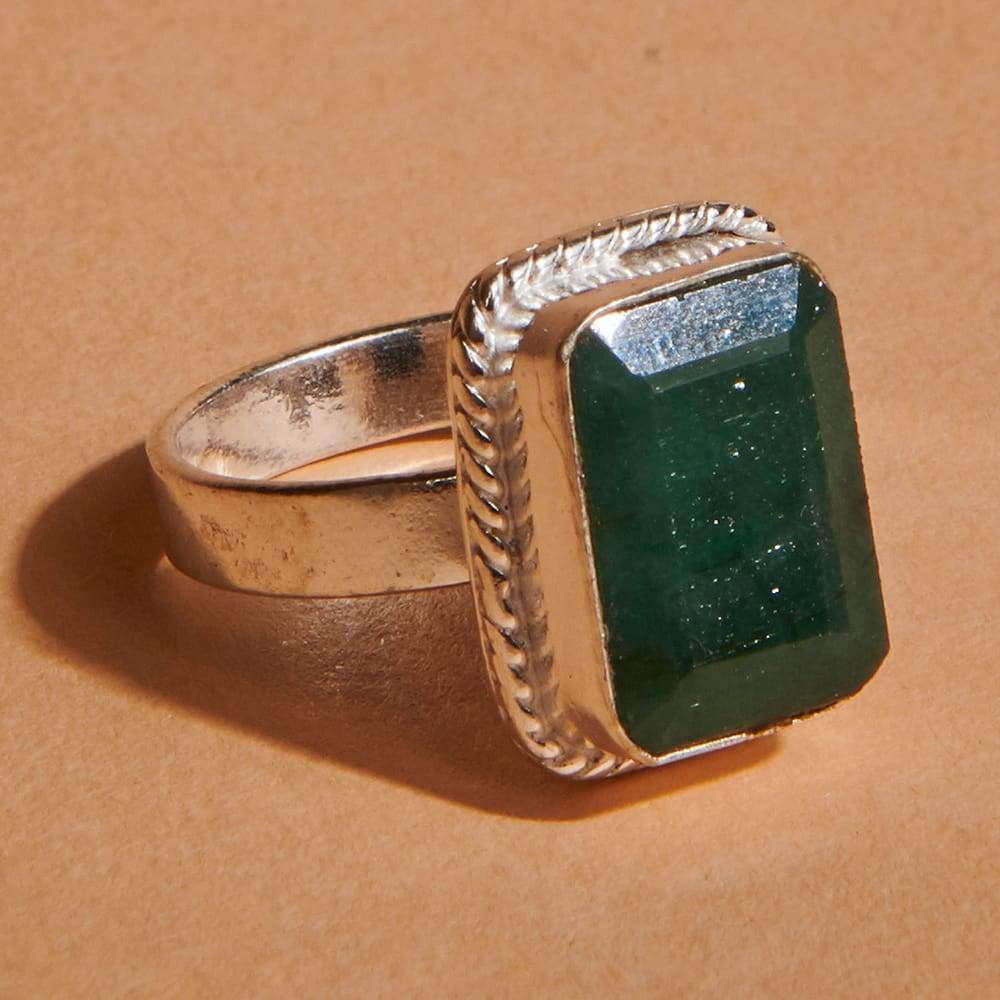 Rings Cushion Faceted Green Emerald Gemstone 925 Sterling Silver Ring Fashion Handmade Jewelry Gift - by NativeFineJewelry