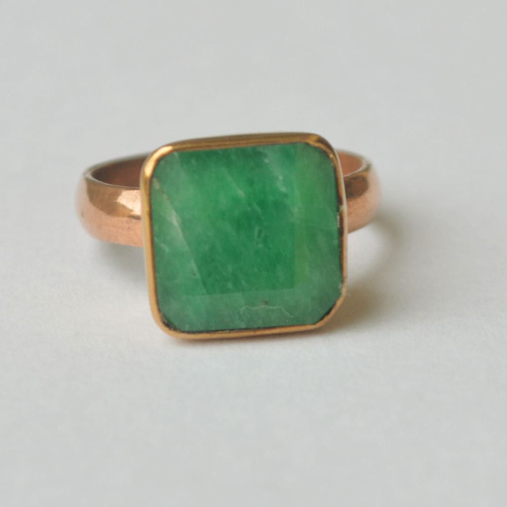 Cushion Faceted Natural Green Emerald Gemstone 925 Sterling Silver Ring Yellow Gold Plated Gift - by Nativefinejewelry